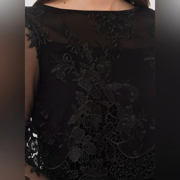 Joseph Ribkoff Dress Midi Floral Lace Overlay Black Size 4 Event Cocktail Sheer - Picture 7 of 14